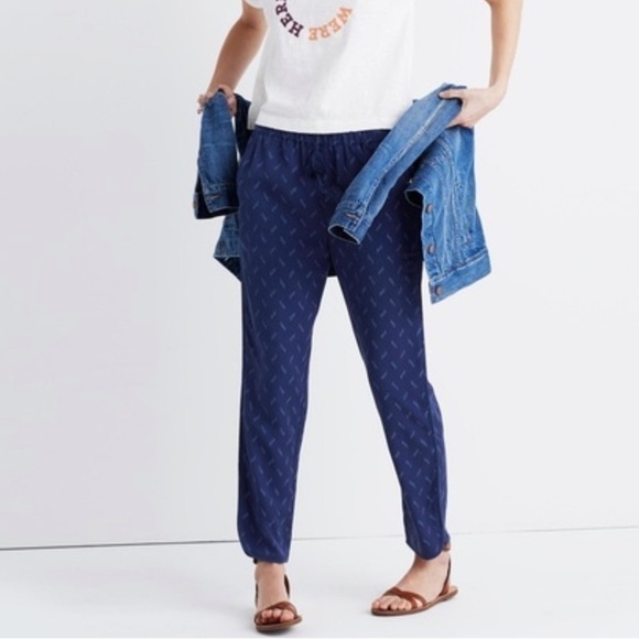 Madewell Navy Blue Ikat Print Track Trousers Size Extra Small - Picture 1 of 16